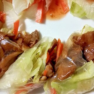 焼肉とレタスの生春巻き